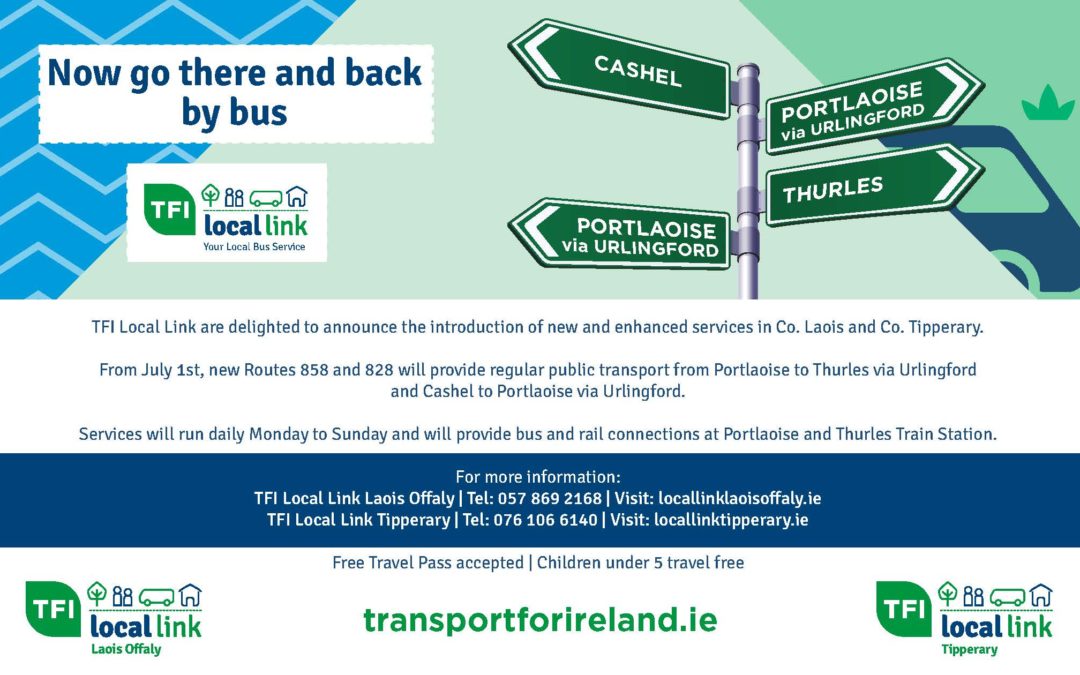 Increased Investment in TFI Local Link to enhance services between Cashel and Portlaoise